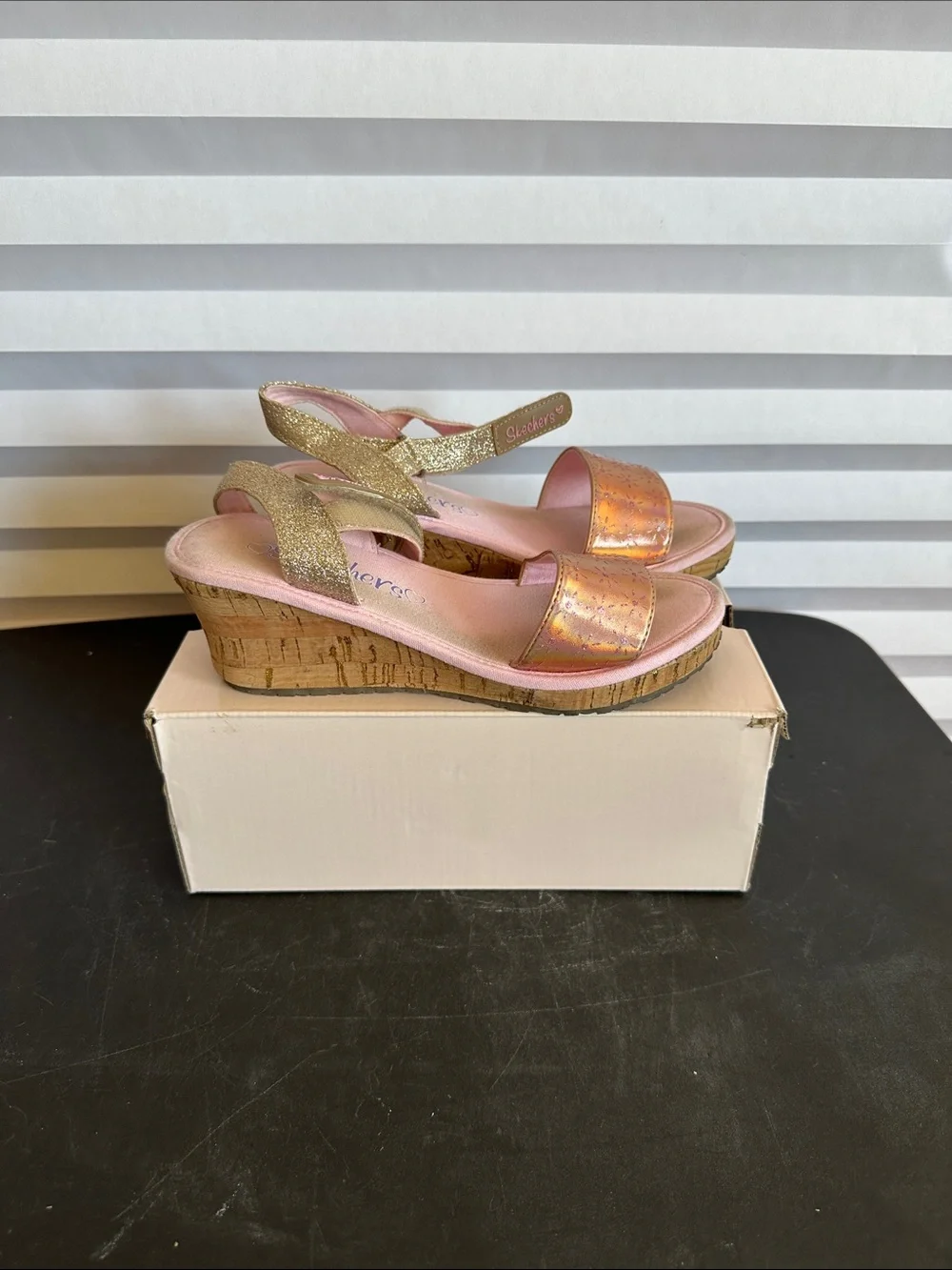 Skechers Pink and Gold Girls' Platform Sandals Size 3